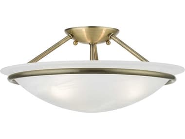 Livex Lighting Newburgh 16" 3-Light Antique Brass Glass Bowl Semi Flush Mount LV482401