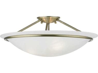 Livex Lighting Newburgh 20" 3-Light Antique Brass Glass Bowl Semi Flush Mount LV482501