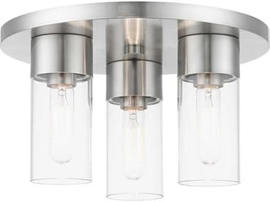 Livex Lighting Carson 14" 3-Light Brushed Nickel Glass Cylinder Flush Mount LV4876291