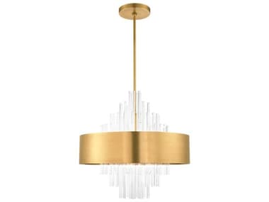 Livex Lighting Orenburg 26" 10-Light Natural Brass Crystal Drum Pendant LV4887608