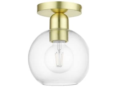 Livex Lighting Downtown 6" 1-Light Satin Brass Glass Globe Semi Flush Mount LV4897712
