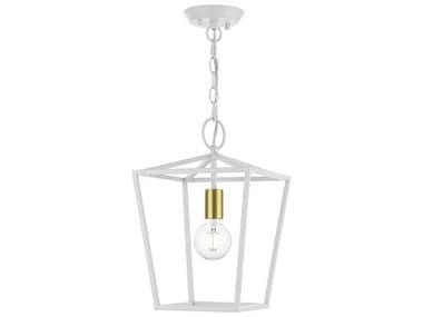Livex Lighting Devone 10" 1-Light White With Satin Brass Accent Lantern Mini Pendant LV4943203