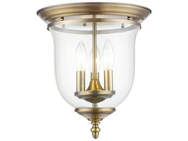 Livex Lighting Legacy 11" 3-Light Antique Brass Clear Glass Bell Flush Mount LV502101