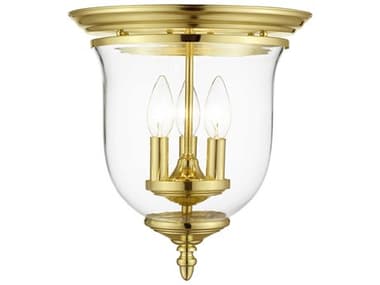Livex Lighting Legacy 11" 3-Light Polished Brass Clear Glass Bell Flush Mount LV502102