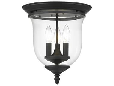Livex Lighting Legacy 11" 3-Light Black Clear Glass Bell Flush Mount LV502104