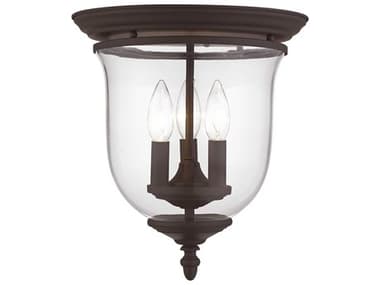 Livex Lighting Legacy 11" 3-Light Bronze Clear Glass Bell Flush Mount LV502107