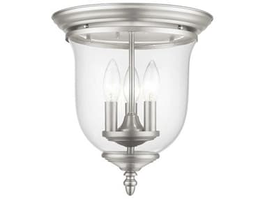 Livex Lighting Legacy 11" 3-Light Brushed Nickel Clear Glass Bell Flush Mount LV502191