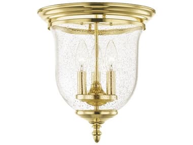 Livex Lighting Legacy 11" 3-Light Polished Brass Clear Glass Bell Flush Mount LV502402