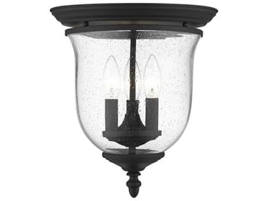 Livex Lighting Legacy 11" 3-Light Black Clear Glass Bell Flush Mount LV502404