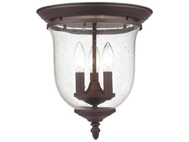 Livex Lighting Legacy 11" 3-Light Bronze Clear Glass Bell Flush Mount LV502407