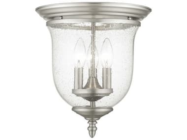 Livex Lighting Legacy 11" 3-Light Brushed Nickel Clear Glass Bell Flush Mount LV502491