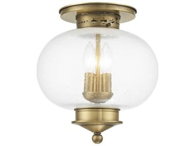 Livex Lighting Harbor 11" 3-Light Antique Brass Glass Semi Flush Mount LV503701