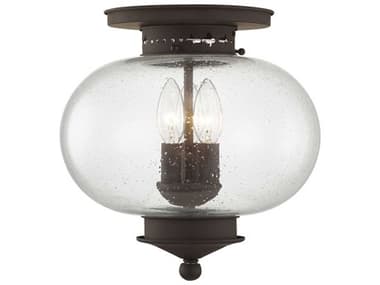 Livex Lighting Harbor 11" 3-Light Bronze Glass Globe Semi Flush Mount LV503707