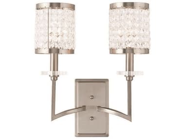 Livex Lighting Grammercy 17" Tall 2-Light Brushed Nickel Crystal Wall Sconce LV5057291