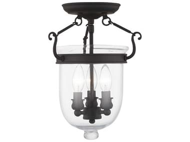 Livex Lighting Jefferson 10" 3-Light Black Glass Bell Semi Flush Mount LV506104