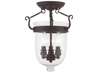 Livex Lighting Jefferson 10" 3-Light Bronze Glass Bell Semi Flush Mount LV506107