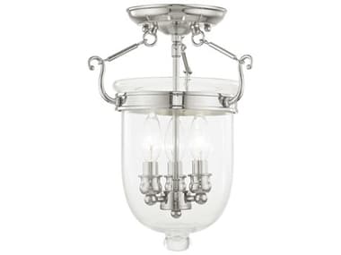 Livex Lighting Jefferson 10" 3-Light Polished Nickel Glass Bell Semi Flush Mount LV506135