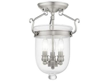 Livex Lighting Jefferson 10" 3-Light Brushed Nickel Glass Bell Semi Flush Mount LV506191