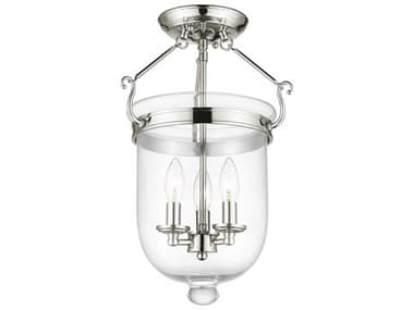 Livex Lighting Jefferson 12" 3-Light Polished Nickel Glass Bell Semi Flush Mount LV506235