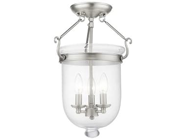 Livex Lighting Jefferson 12" 3-Light Brushed Nickel Glass Bell Semi Flush Mount LV506291