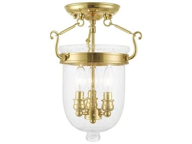 Livex Lighting Jefferson 10" 3-Light Polished Brass Glass Bell Semi Flush Mount LV508102