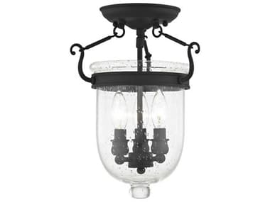 Livex Lighting Jefferson 10" 3-Light Black Glass Bell Semi Flush Mount LV508104