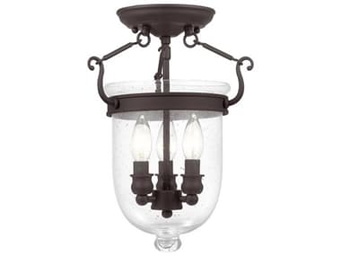 Livex Lighting Jefferson 10" 3-Light Bronze Glass Bell Semi Flush Mount LV508107