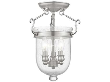 Livex Lighting Jefferson 10" 3-Light Brushed Nickel Glass Bell Semi Flush Mount LV508191