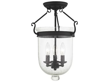 Livex Lighting Jefferson 12" 3-Light Black Glass Bell Semi Flush Mount LV508204