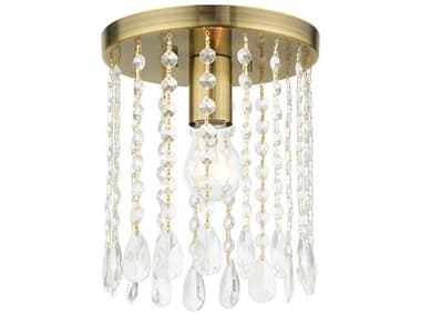Livex Lighting Elizabeth 8" 1-Light Antique Brass Crystal Flush Mount LV5106601