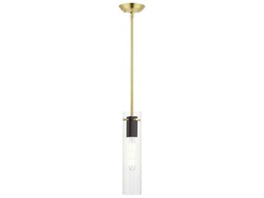 Livex Lighting Beckett 5" 1-Light Satin Brass Clear Glass Cylinder Mini Pendant LV5116012