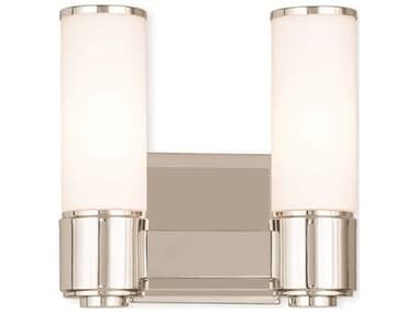Livex Lighting Weston 9" Tall 2-Light Polished Nickel Glass Wall Sconce LV5210235