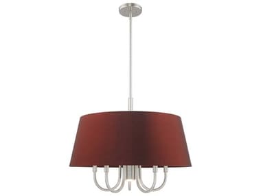 Livex Lighting Belclaire Brushed Nickel 6-light 24'' Wide Medium Chandelier with Red Wine Shade LV5290591