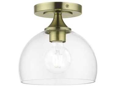 Livex Lighting Glendon 8" 1-Light Antique Brass Glass Dome Semi Flush Mount LV5364001