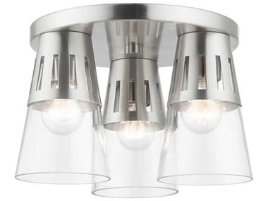 Livex Lighting Bennington 13" 3-Light Brushed Nickel Glass Flush Mount LV5645491