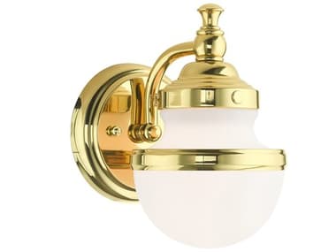 Livex Lighting Oldwick 8" Tall 1-Light Polished Brass Glass Wall Sconce LV571102