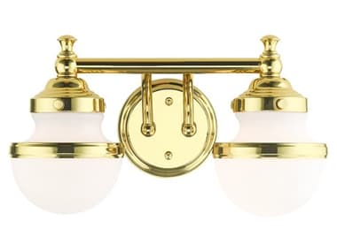 Livex Lighting Oldwick 15" Wide 2-Light Polished Brass Glass Vanity Light LV571202