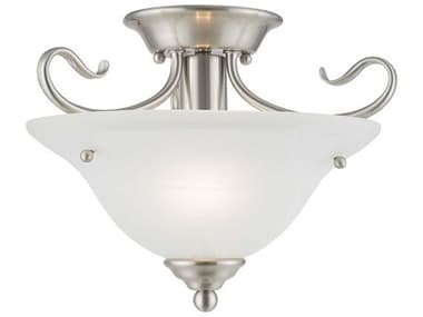 Livex Lighting Coronado 13" 1-Light Brushed Nickel White Glass Bell Semi Flush Mount LV610991