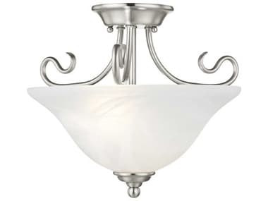 Livex Lighting Coronado 15" 2-Light Brushed Nickel Glass Bell Semi Flush Mount LV612191