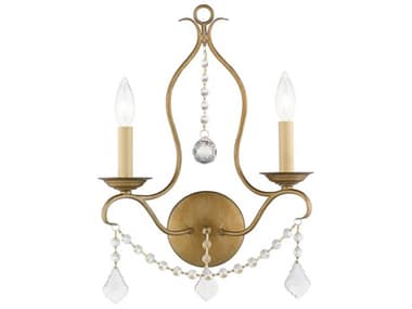 Livex Lighting Chesterfield 19" Tall 2-Light Antique Gold Leaf Crystal Wall Sconce LV642248