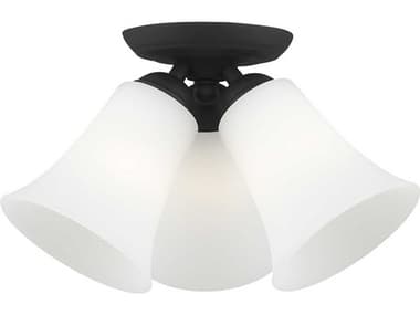 Livex Lighting Ridgedale 13" 3-Light Black White Glass Bell Semi Flush Mount LV646204