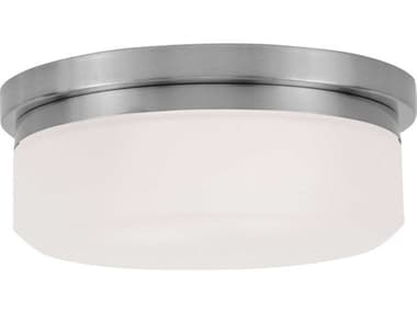Livex Lighting Stratus 8" 2-Light Brushed Nickel White Glass Drum Flush Mount LV739091