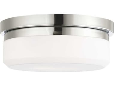 Livex Lighting Stratus 11" 2-Light Polished Chrome White Glass Drum Flush Mount LV739105