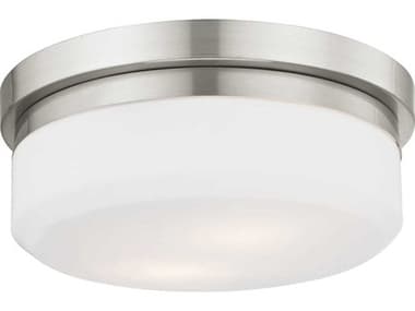 Livex Lighting Stratus 11" 2-Light Brushed Nickel Glass Drum Flush Mount LV739191