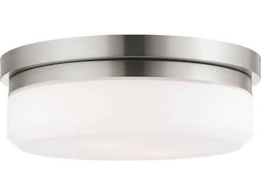 Livex Lighting Stratus 13" 2-Light Brushed Nickel White Glass Drum Flush Mount LV739291