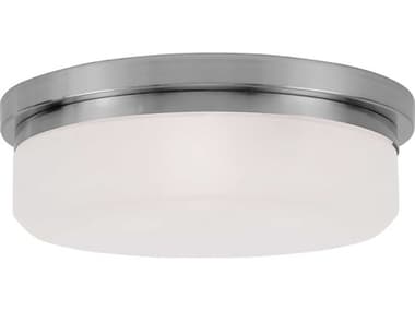 Livex Lighting Stratus 15" 3-Light Brushed Nickel White Glass Drum Flush Mount LV739391