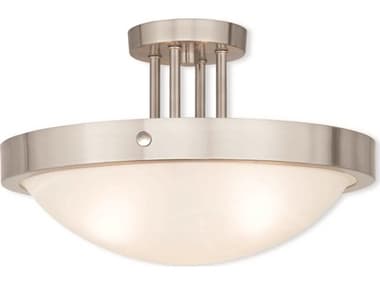Livex Lighting New Brighton 16" 3-Light Brushed Nickel Glass Bowl Semi Flush Mount LV7395691