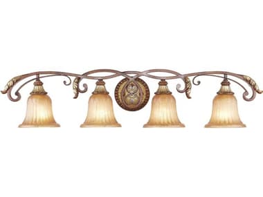Livex Lighting Villa Verona 39" Wide 4-Light Bronze Aged Gold Leaf Glass Vanity Light LV855463