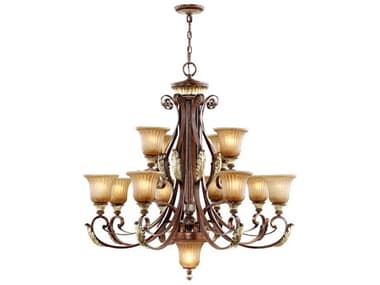 Livex Lighting Villa Verona 40" Wide 13-Light Bronze Aged Gold Leaf Glass Bell Candelabra Tiered Chandelier LV855963