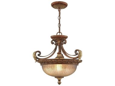 Livex Lighting Villa Verona 17" 3-Light Bronze Aged Gold Leaf Glass Bowl Pendant LV856563